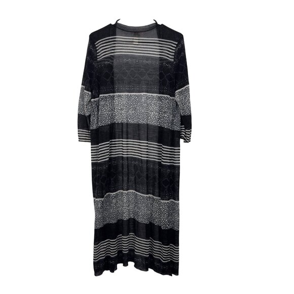 Chicos Women Long Open Front Duster Cardigan Sweater Size 2 Black&White Striped - Picture 2 of 12